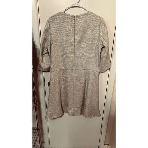 Charlotte Brody Jacquard Tweed Drop Waist Tan Dress SZ 12 - Picture 9 of 10